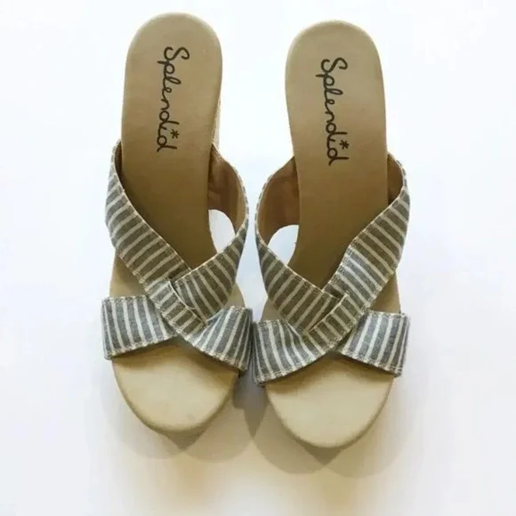 Splendid Kutie Wedge Striped Sandals 8.5 - Picture 2 of 8